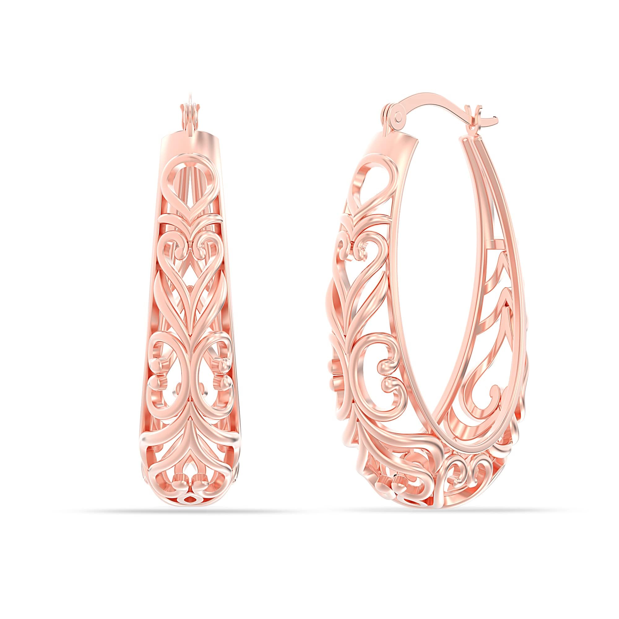 LeCalla 925 Sterling Silver BIS Hallmarked Rose Gold Plated Oval Filigree Click-Top Hoop Earrings for Women and Girls (B09VNNB6M3) Amazon Price History, Amazon Price Tracker