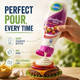 Remia Knoflooksaus Dutch Condiment 6-Pack Squeeze Bottles, Authentic Yogurt-Based Recipe Since 1925, Made with Fresh Garlic and Free-Range Eggs, Gluten-Free, Imported from the Netherlands (6 x 16.9 fl oz)