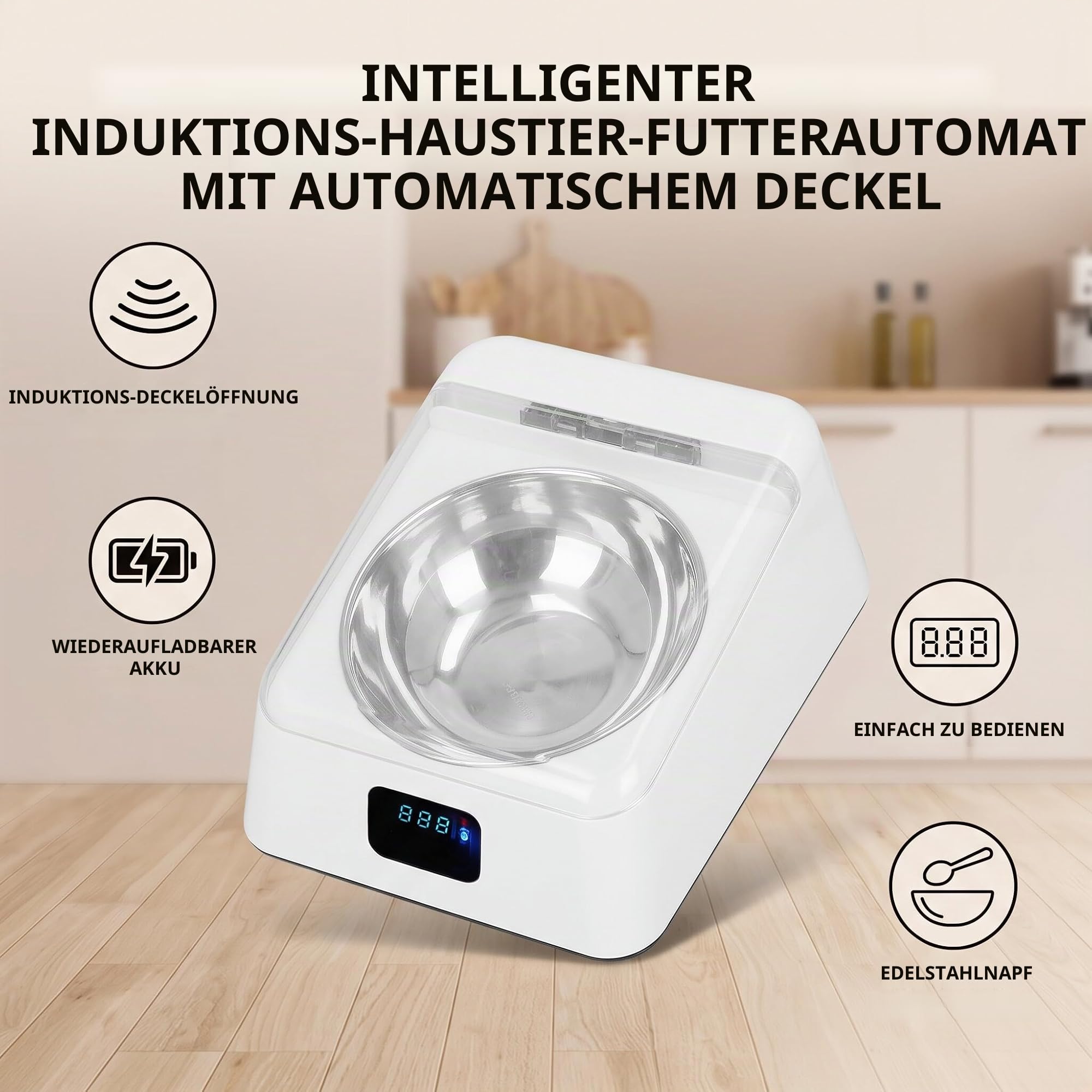 Automatischer Intelligenter Katzen Futternapf mit IR-Induktion, 350ml, Empfindlicher Futterspender mit Deckel für Kleine Haustiere