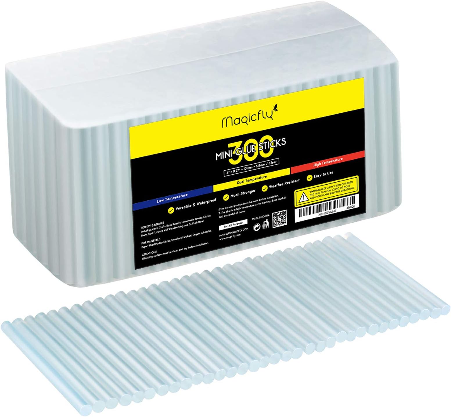 Mini Hot Glue Gun Sticks, Huge Pack of 300, 4" Long and 0.27" Diameter Hot Melt Glue Sticks, Compatible with Most Glue Guns, Perfect for DIY Craft Projects and Sealing