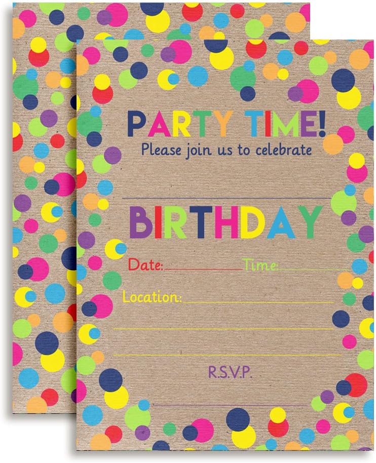 Amanda Creation Kraft Polka Dot Birthday Party Fill In Style Invitations. Set of 20 including envelopes