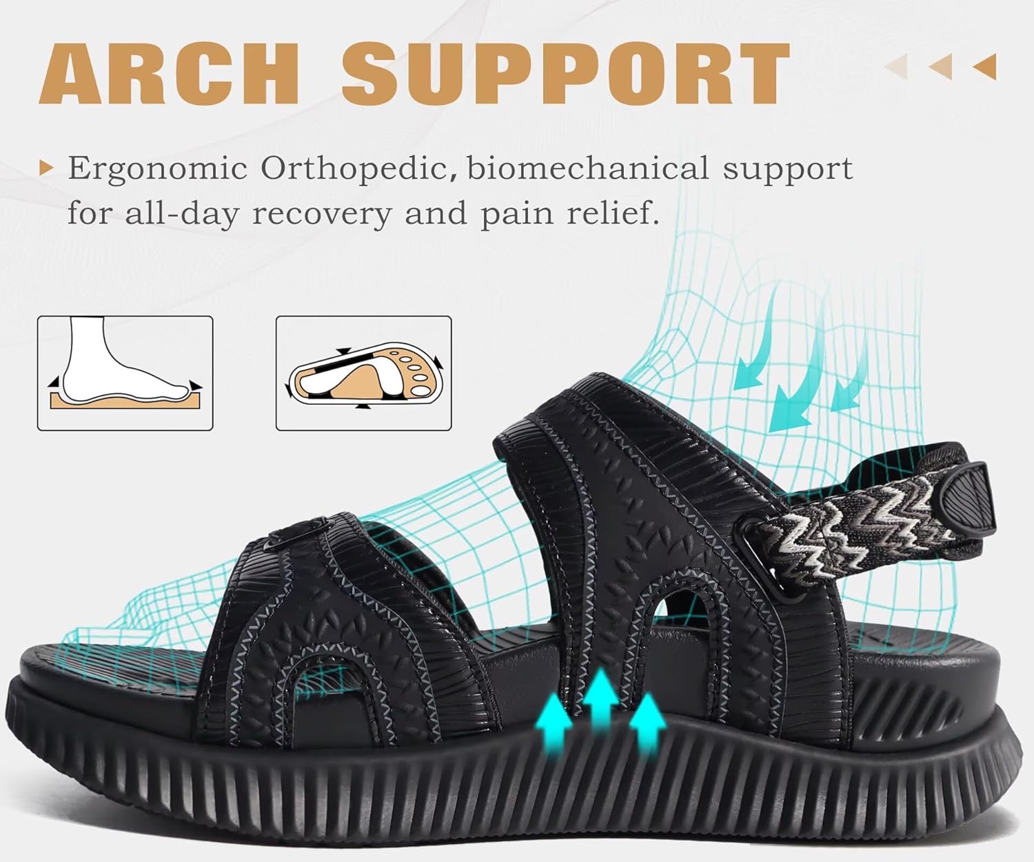 KuaiLu Womens Comfort Walking Sandals Plantar Fasciitis Arch Support Orthopedic Sport Recovery Thick Athletic Cushioned Outdoor Sandles Travel Vacation Camping Adjustable Strap Casual Slides - Image 3