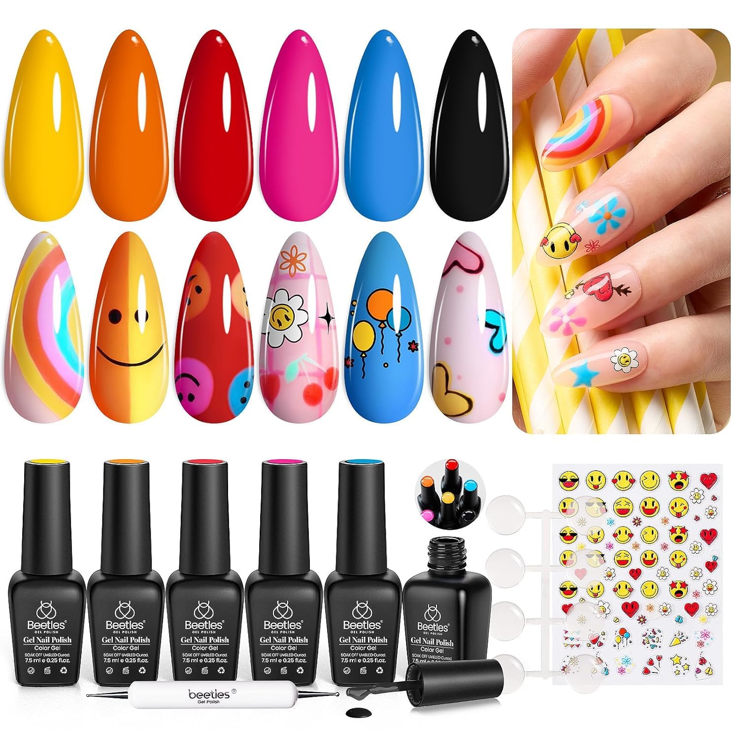 beetles Gel Polish Beetles Gel Nail Polish Set 6 Colors Summer Rainbow Neon No Wipe