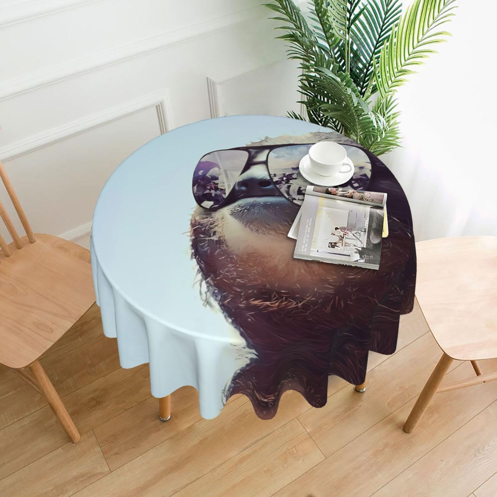 HJFCZH Sloth with sunglasses Prints Round Decorative Tablecloth 60in - High-Grade Polyester Throw for Dinners, Weddings & Everyday Use