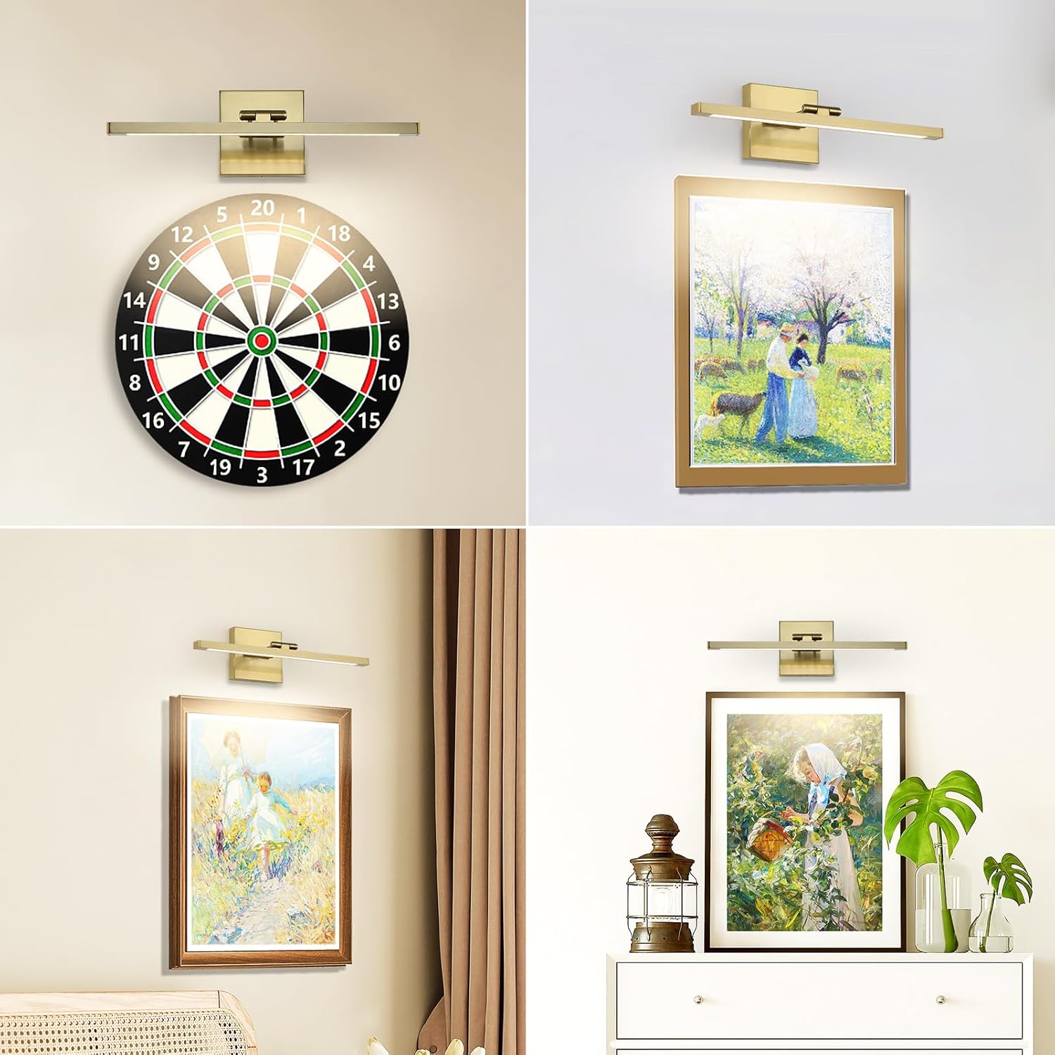 Hardwired Picture Light Brass Dimmable Modern LED Light for Pictures 15.7 Inch Long Swing Arm Art Lighting for Paintings Warm White 3000K Gallery Wall Light