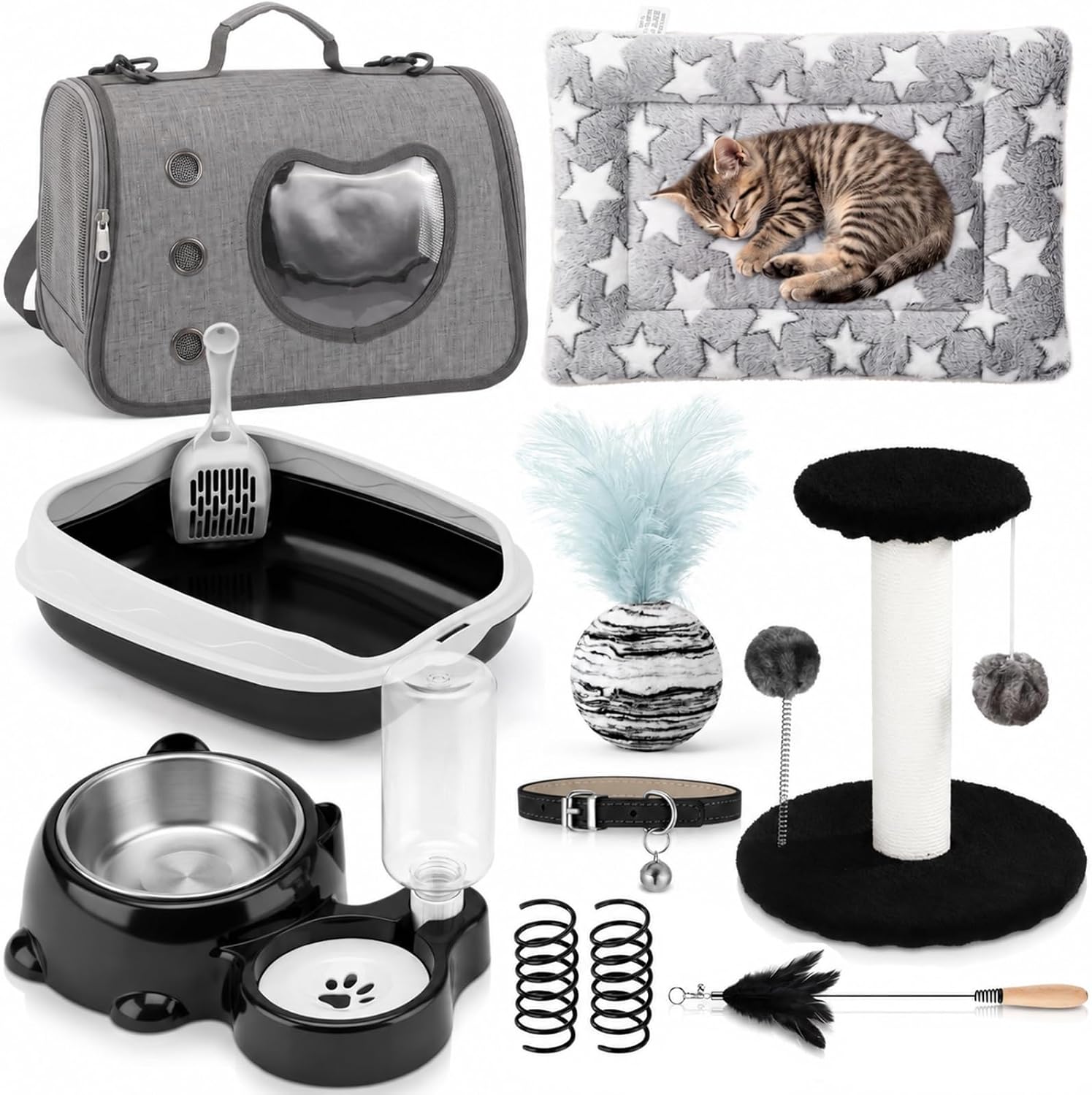 Eccliy 10 Pcs Kitten Starter Kit for Indoor Cats,Cute,Small,Black