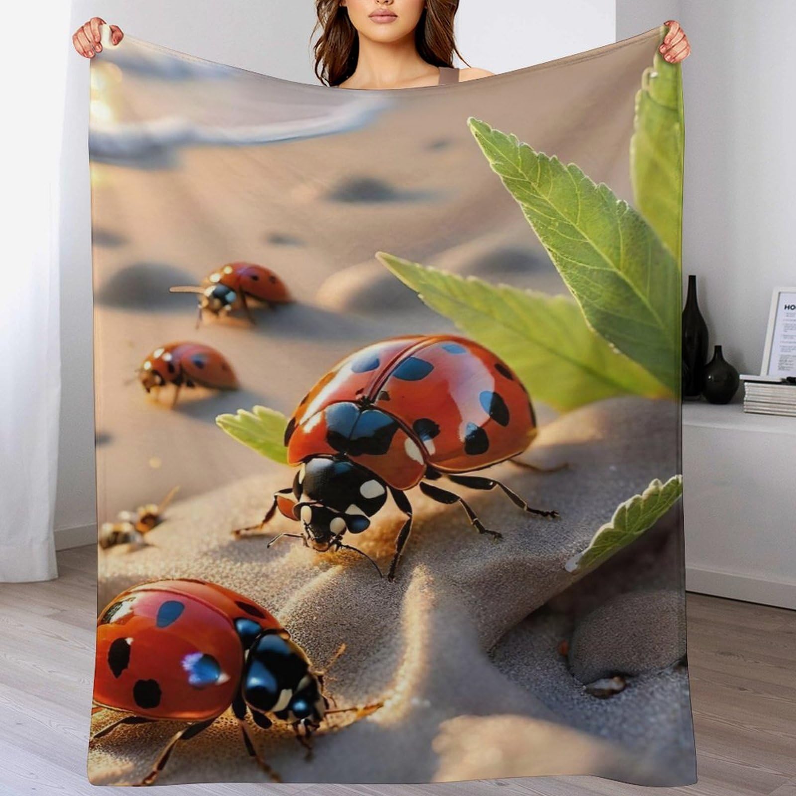 Manta de franela ligera 3D de mariquitas para eliminar el frío pesado en cama