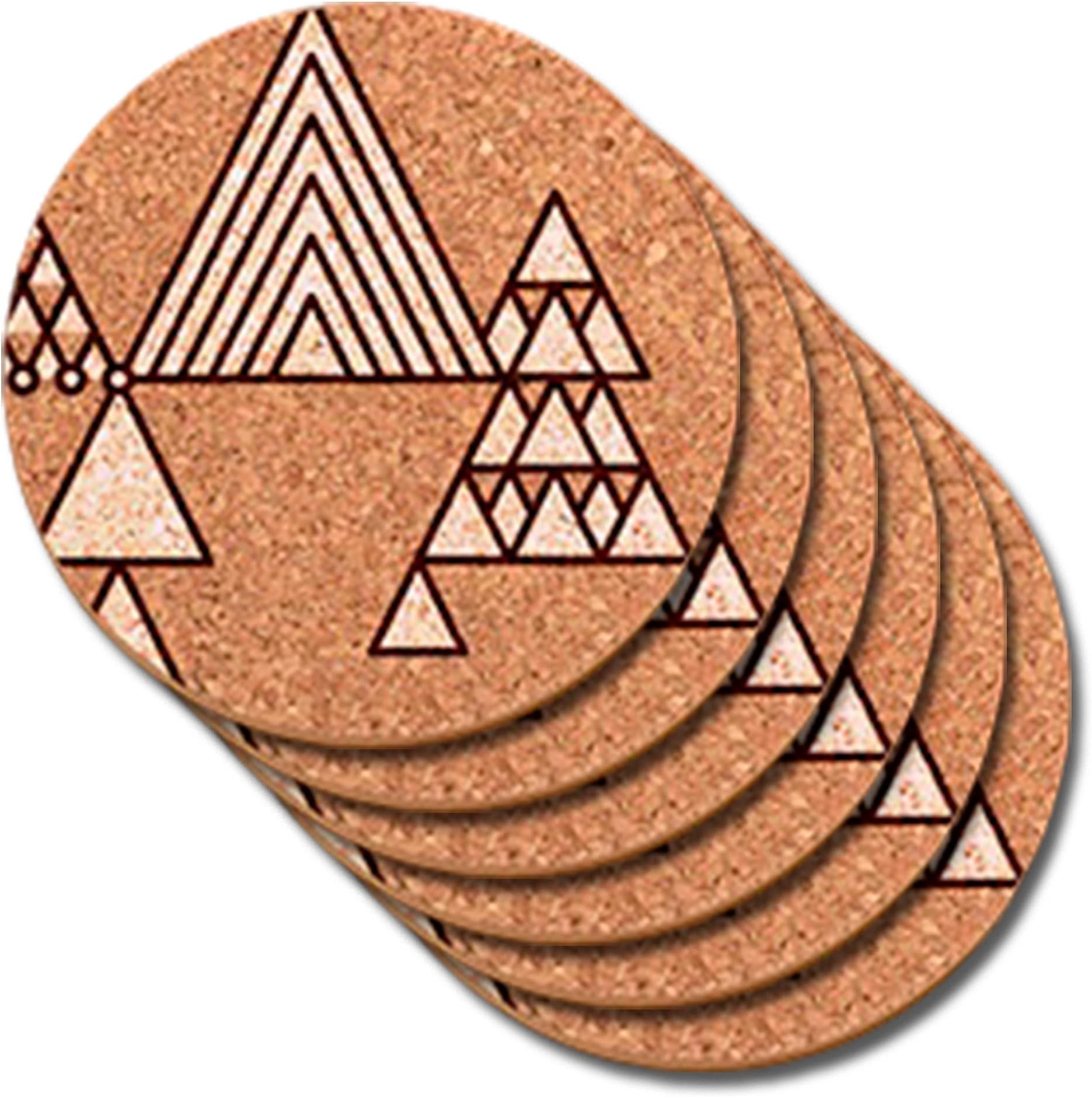 Go4Cork Cork Round Coaster Christmas Themed with Trees, Pack of 6 | Heat Resistent, Reusable, Easy to Clean