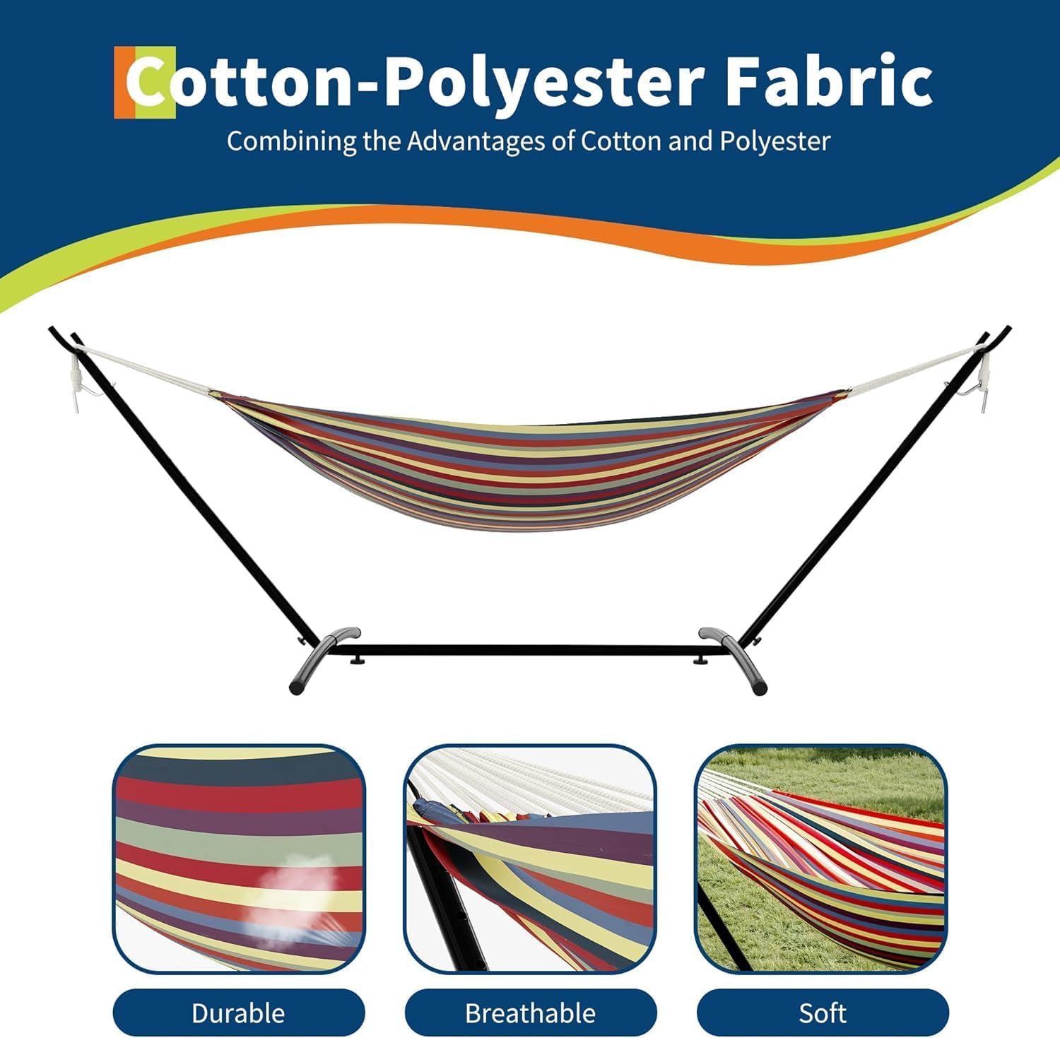 Double Hammock with Space Saving Steel Stand Carrying Case, 450 Lb Capacity, Hammock with Stand for Outside