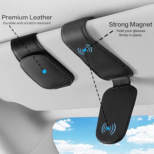 Miniatura 3 de Paquete de 2 soportes para lentes de sol para visera solar de automóvil, clip magnético para colgar lentes para visera del automóvil, soporte de