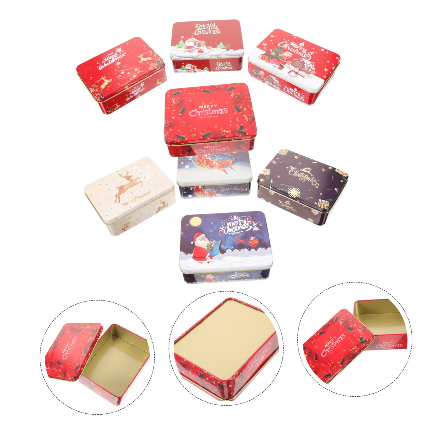 Mipcase 8 Teiliges Kleine Blechdosen mit Deckel Weihnachtskarton Metallboxen für Geschenke Kekse Karten Festliche Aufbewahrung Stabile Vorratsdose mit Weihnachtlichem Design