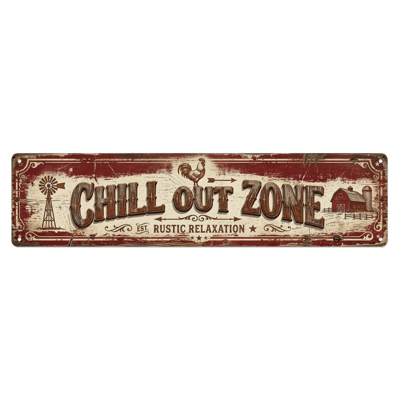 Chill Out Zone Rustic Farmhouse 1 Metal Tin Skinny Sign Plaque Wall Decor for Cafe, Club Bar, Office, Home Garden Metal Poster 4x16Inch