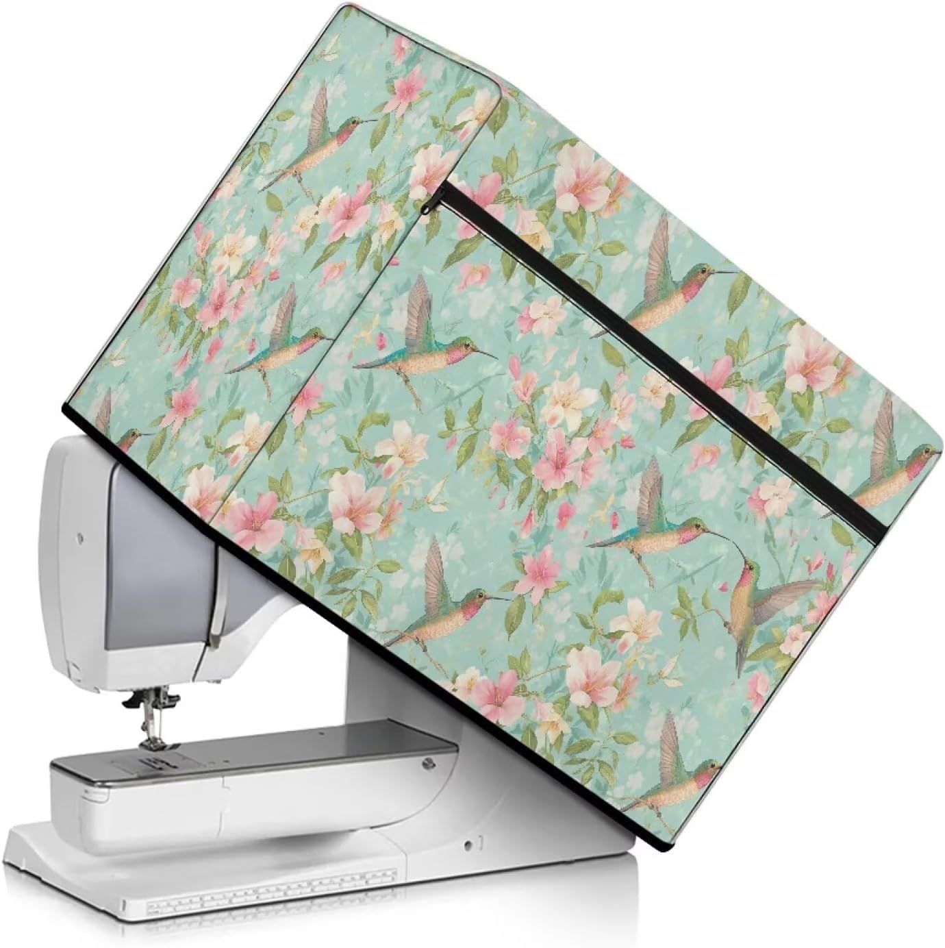 Lightweight Sewing Machine Protector - Waterproof Dustproof Cover with Storage Handle & Easy-Access Zipper Flowersand Hummingbird