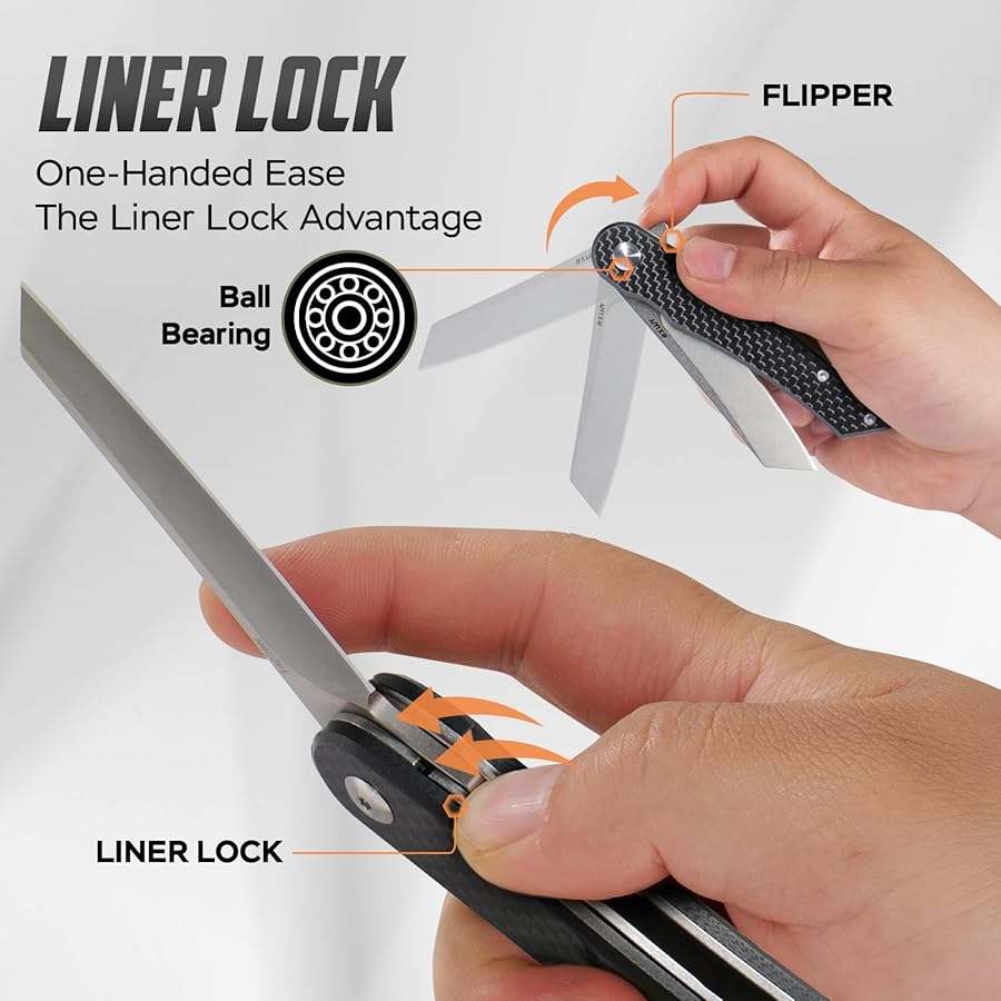 RXLUY Folding Pocket Knife, 2.79” 14C28N Steel Blade Carbon Fibre Handle Flipper Liner Lock Small Praxis EDC Folding Knife, Sharp Camping Outdoor Survival Knives for Men Women (Black) - image 5