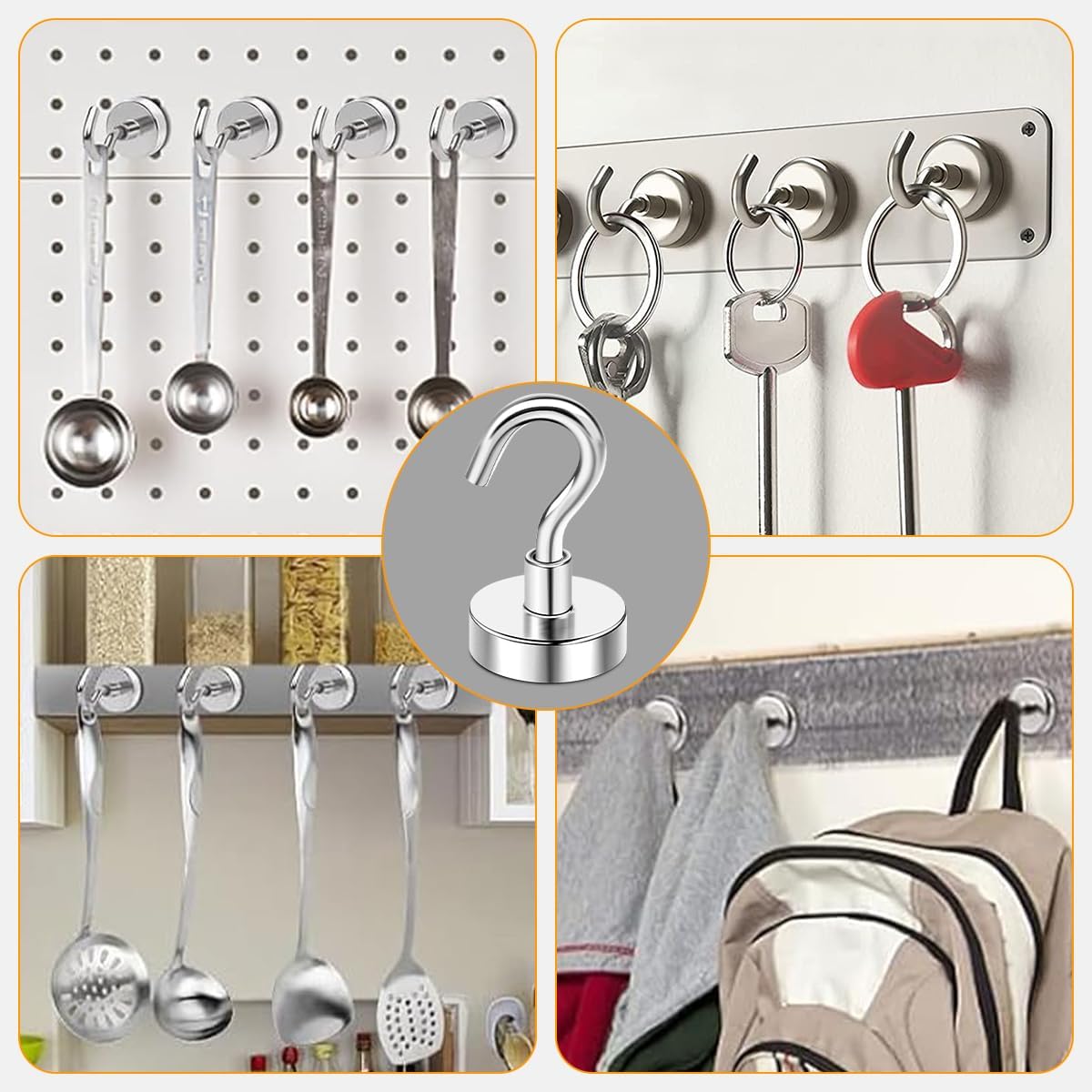 5pcs 25lbs Magnetic Hooks, Refrigerator Magnets, Extra Strong Cruise Hook for Hanging, Adhesive Hooks, No Drilling
