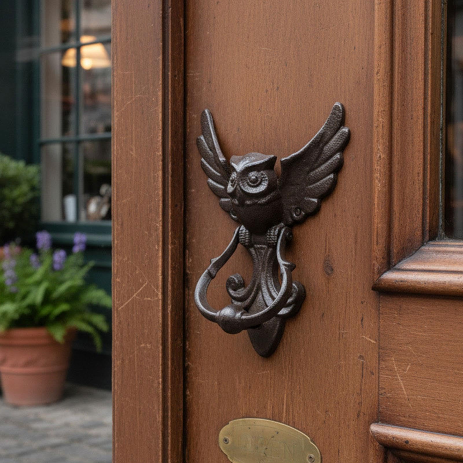 Heurtoir de Porte Hibou, Accessoire de Quincaillerie Extérieure Pratique et Robuste, Antique