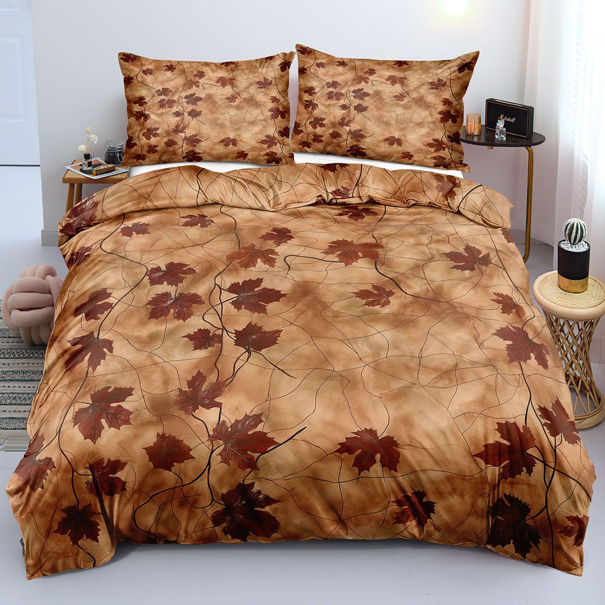 Housse de Couette Zippée Feuilles d'Érable pour Éviter que la Couette de l'Enfant ne Glisse