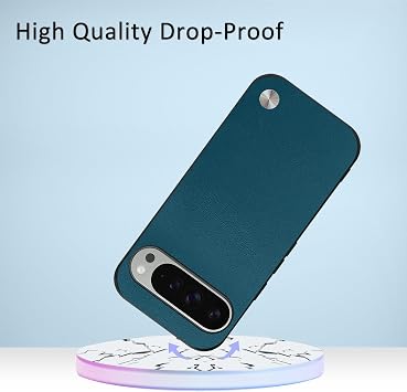 スリムフィットケース Google Pixel 9 Pro XL用、ソフトTPUエッジ + フェイクレザーバックカバー、指紋防止/スクラッチ/耐衝撃カメラ保護機能付き、Google Pixel 9 Pro XL用携帯電話ケースブルー