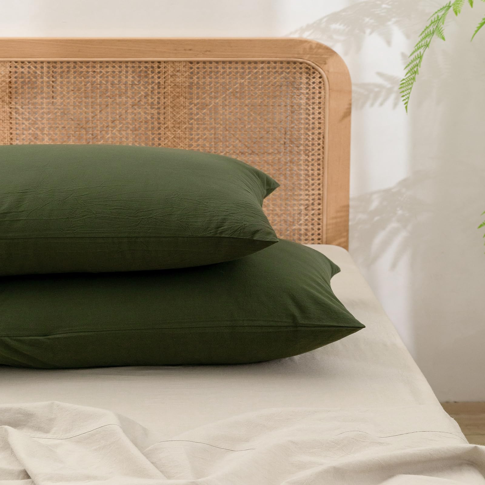 BESTOUCH 100% Washed Cotton Pillowcase 2 Set