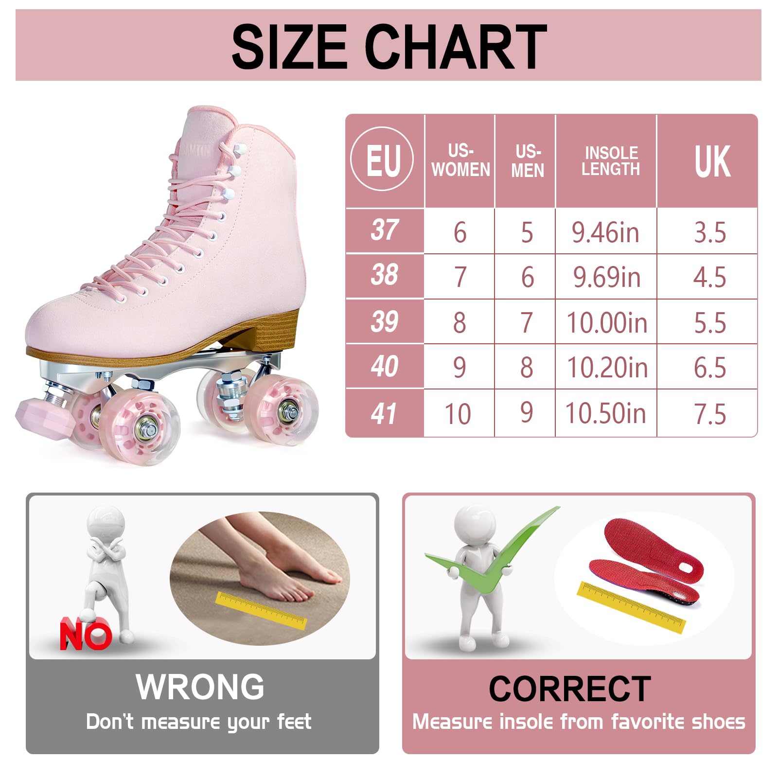 Rollschuhe für Damen oder Herren, mit höhenverstellbaren Gummistoppern, Retro-Wildleder, Quad-Rollschuhe für drinnen und draußen