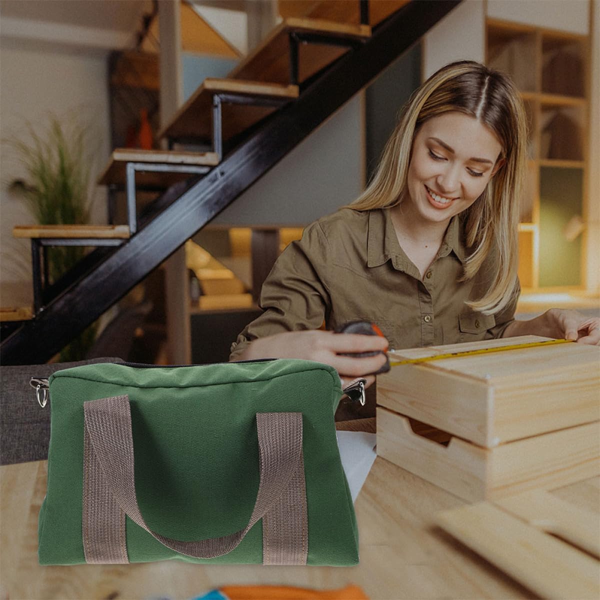 Large Capacity Canvas Tool Bag 16-inch Heavy Duty Wrench Organizer Utility Handheld Storage Pouch for Outdoor and Garden Tools image 4