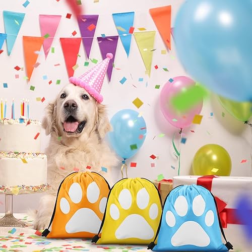 Miniatura 7 de Eccliy 24 mochilas reutilizables con cordón y estampado de patas, lindas bolsas de regalo para cachorros, regalos de fiesta, dulces, golosinas para
