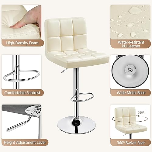 Miniatura 165 de Yaheetech Pink - Juego de 2 taburetes de bar de terciopelo ajustables, taburete giratorio moderno de altura de mostrador con base más grande para