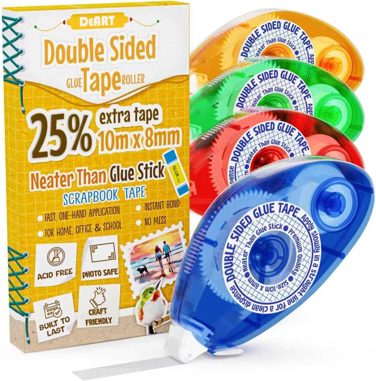 Double Sided Tape Scrapbook Tape Roller, Adhesive Glue Runner, Scrapbooking Journaling Supplies, Must Have Tapes for Paper Art & Craft Card Making Gift Wrapping School Office (4)