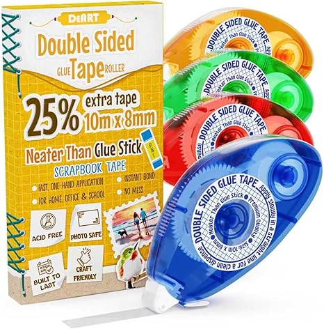 Double Sided Tape Scrapbook Tape Roller, Adhesive Glue Runner, Scrapbooking Journaling Supplies, Must Have Tapes for Paper Art & Craft Card Making Gift Wrapping School Office (4)