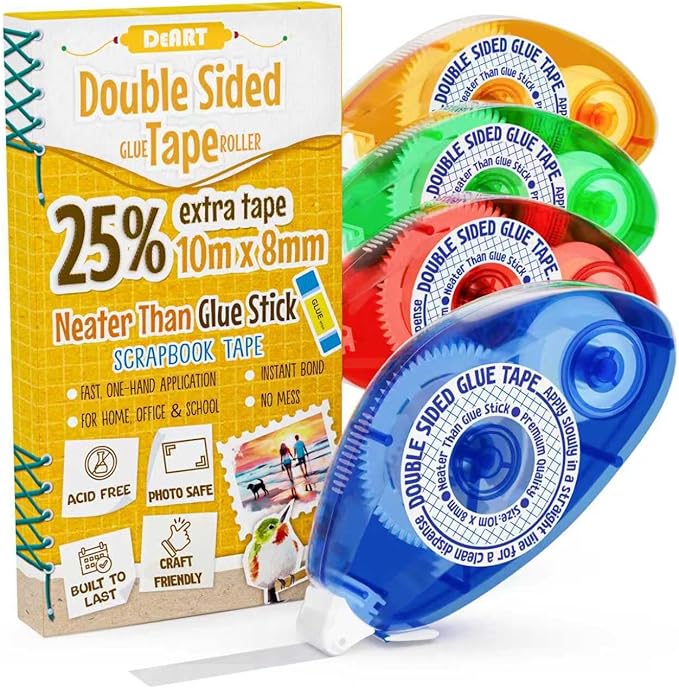 Double Sided Tape Scrapbook Tape Roller, Adhesive Glue Runner, Scrapbooking Journaling Supplies, Must Have Tapes for Paper Art & Craft Card Making Gift Wrapping School Office (4)