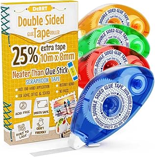 Double Sided Tape Scrapbook Tape Roller, Adhesive Glue Runner, Scrapbooking Journaling Supplies, Must Have Tapes for Paper Art & Craft Card Making Gift Wrapping School Office (4)