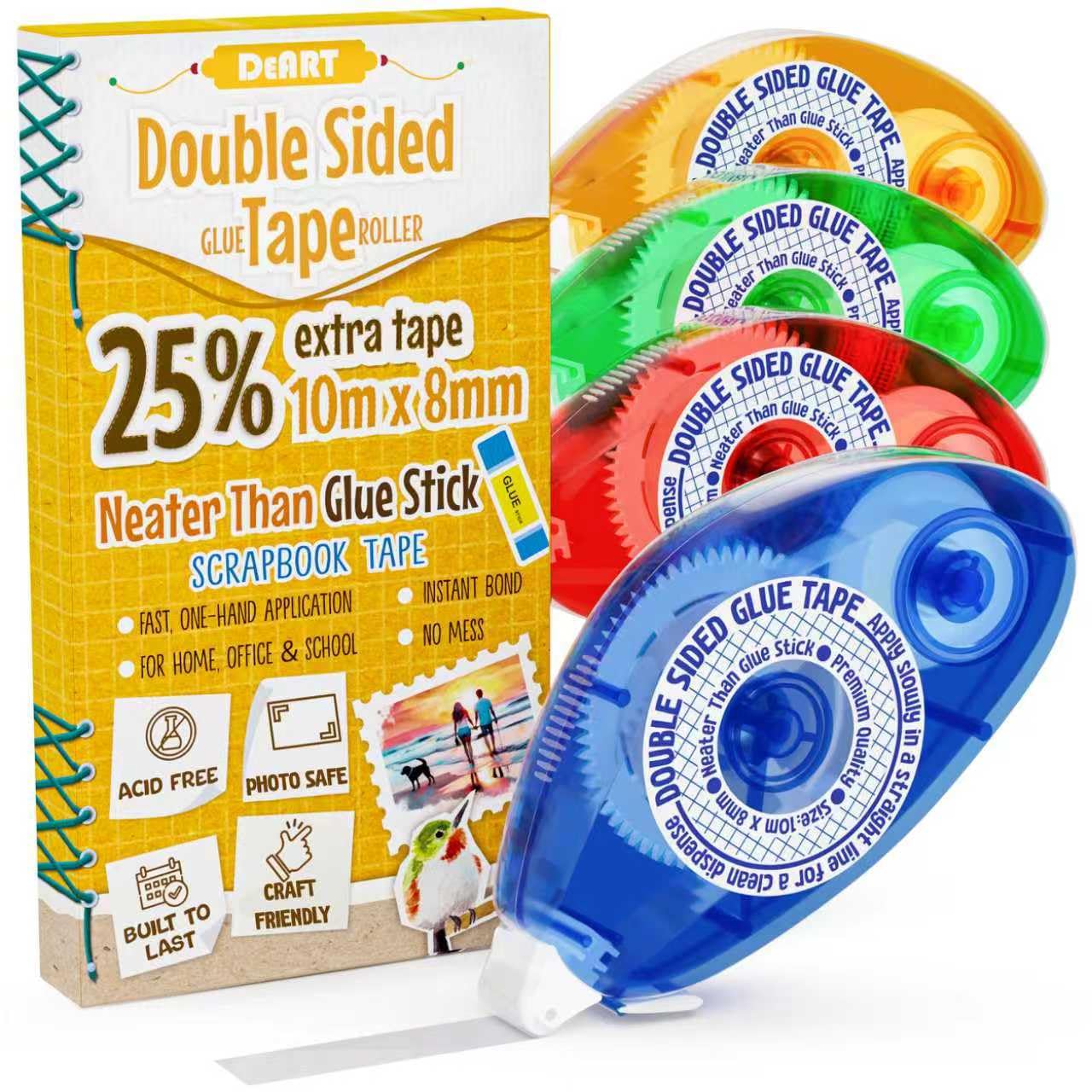 Cinta adhesiva de doble cara para álbumes de recortes, rodillo adhesivo, pegamento, suministros imprescindibles para scrapbooking, diario, arte en papel, manualidades, fabricación de tarjetas, envoltura de regalos, escuela, oficina 4