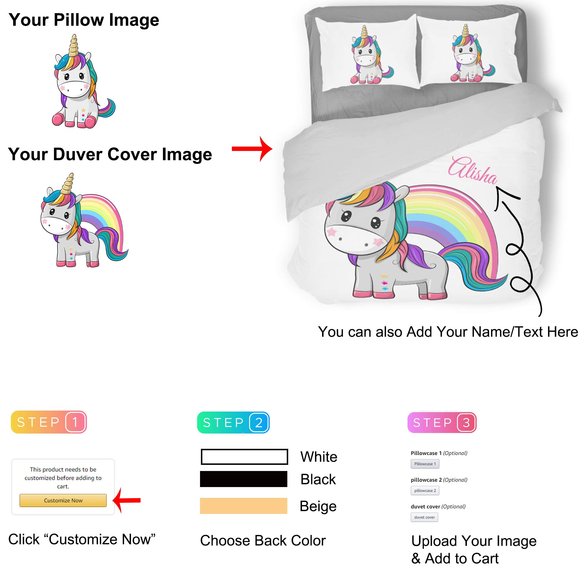 Personalized Duvet Cover Sets Custom Bedding Set with Photo & Text with 2 Pillowcases Gift for Family Girls Boys(Twin)