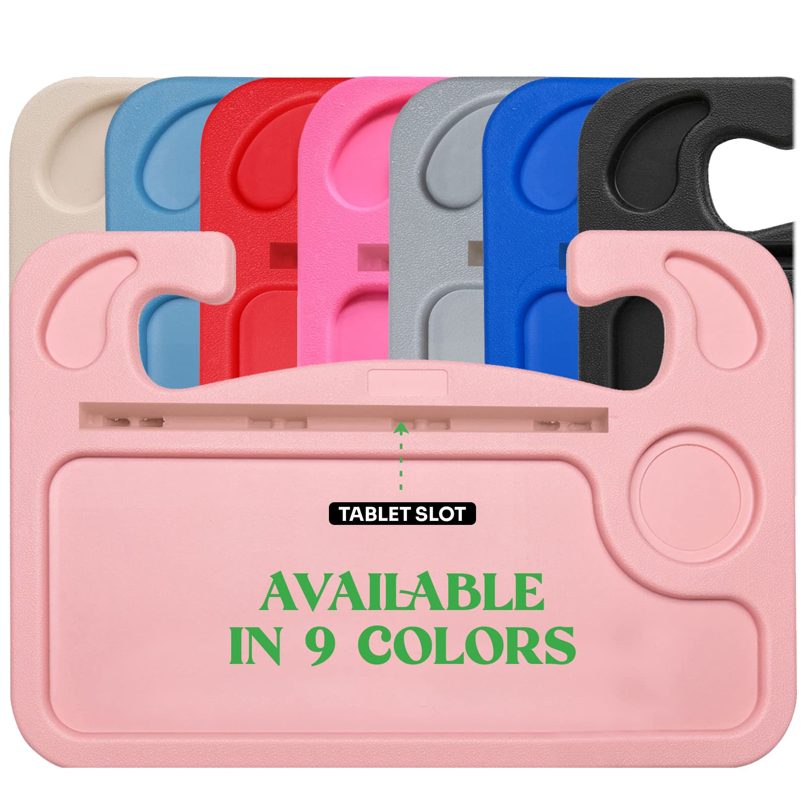 Lebogner Light Pink With Ipad/Tablet Slot Steering Wheel Tray, Car Food Trays For Eating With Ipad Multipurpose Double-Sided Hook On Travel Auto Steering Wheel Desk Table For Laptop & Notebook With Cup Holder, Light Pink