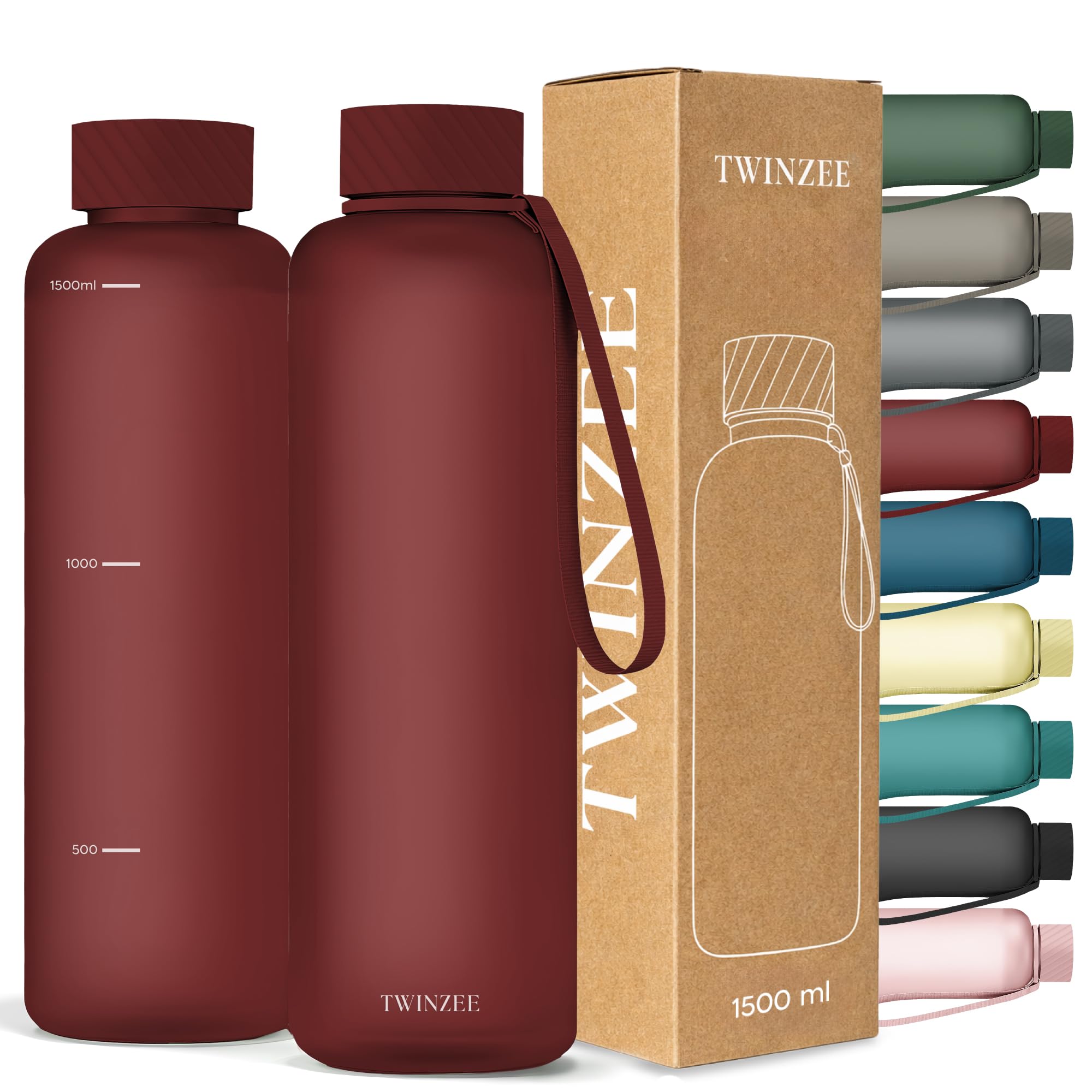 Twinzee Botella Agua 1,5 litro - Sin BPA & Antigoteo, Botella de Agua Deportiva, Oficina, Colegio, Gym, Cantimplora - Tritan Water Bottle, Verde Bosque — view 25