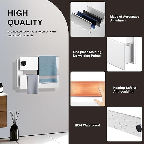 Miniatura 6 de K&KALONZO Calentador de toallas eléctrico, 18.35 pulgadas de ancho x 14.6 pulgadas de alto, calentador de toallas de pared con temporizador