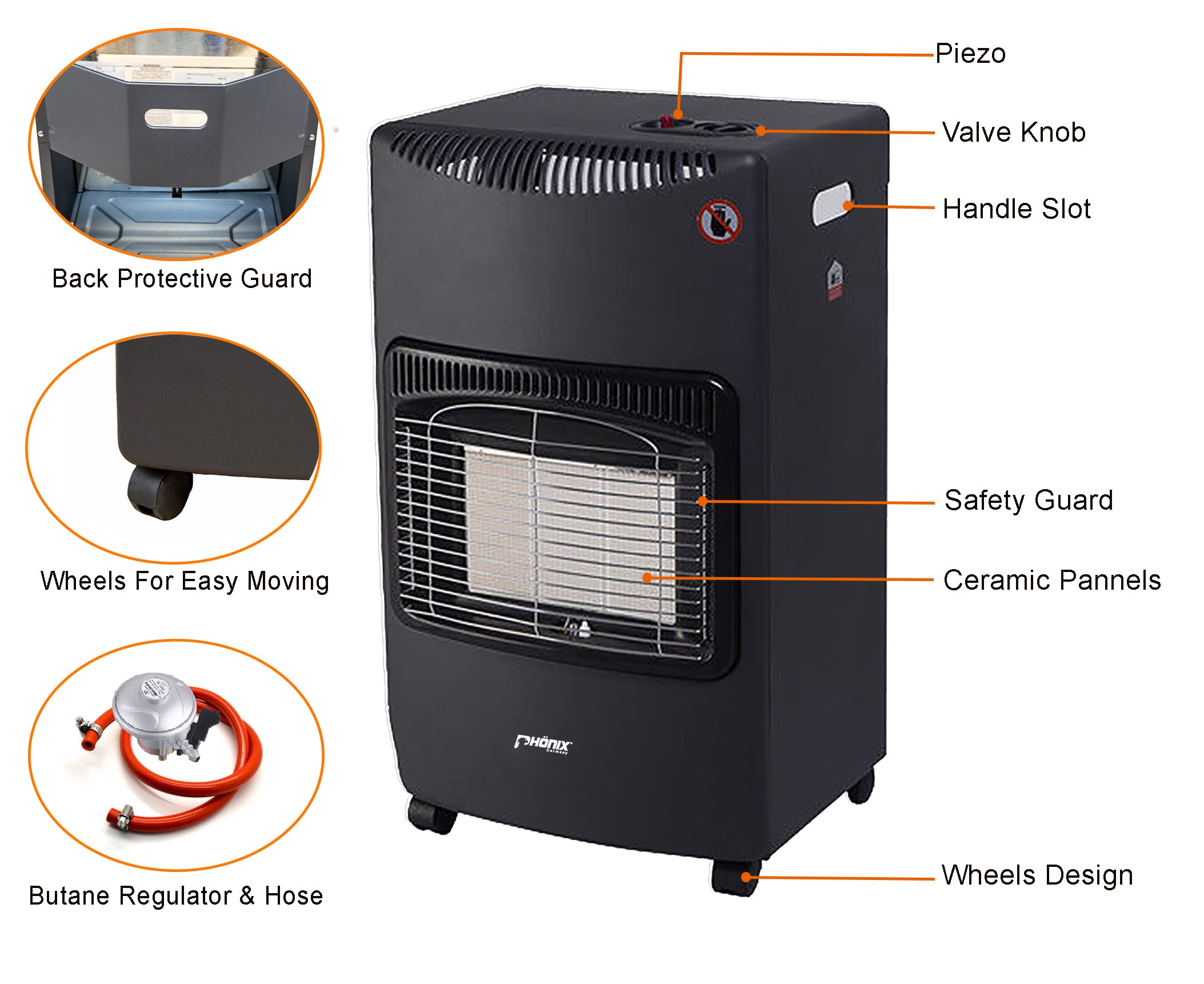 Buy Phönix Germany Portable Indoor Gas Heater 4.2 KW Mobile Space Room