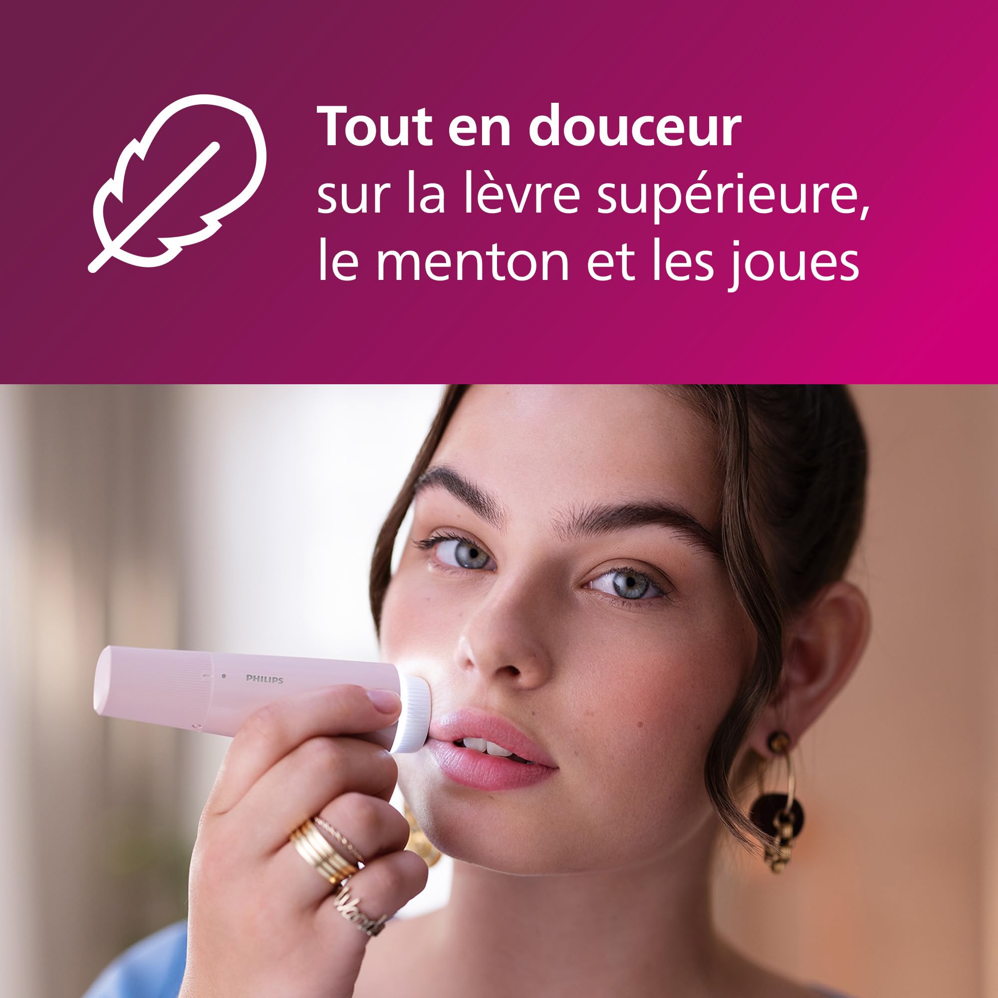 Philips Series 5000 - épilateur visage, épilateur individuel pour femme, sans fil et compact, avec tête hypoallergénique, épilation douce et rapide du visage, retouches faciles, modèle BRR454/00