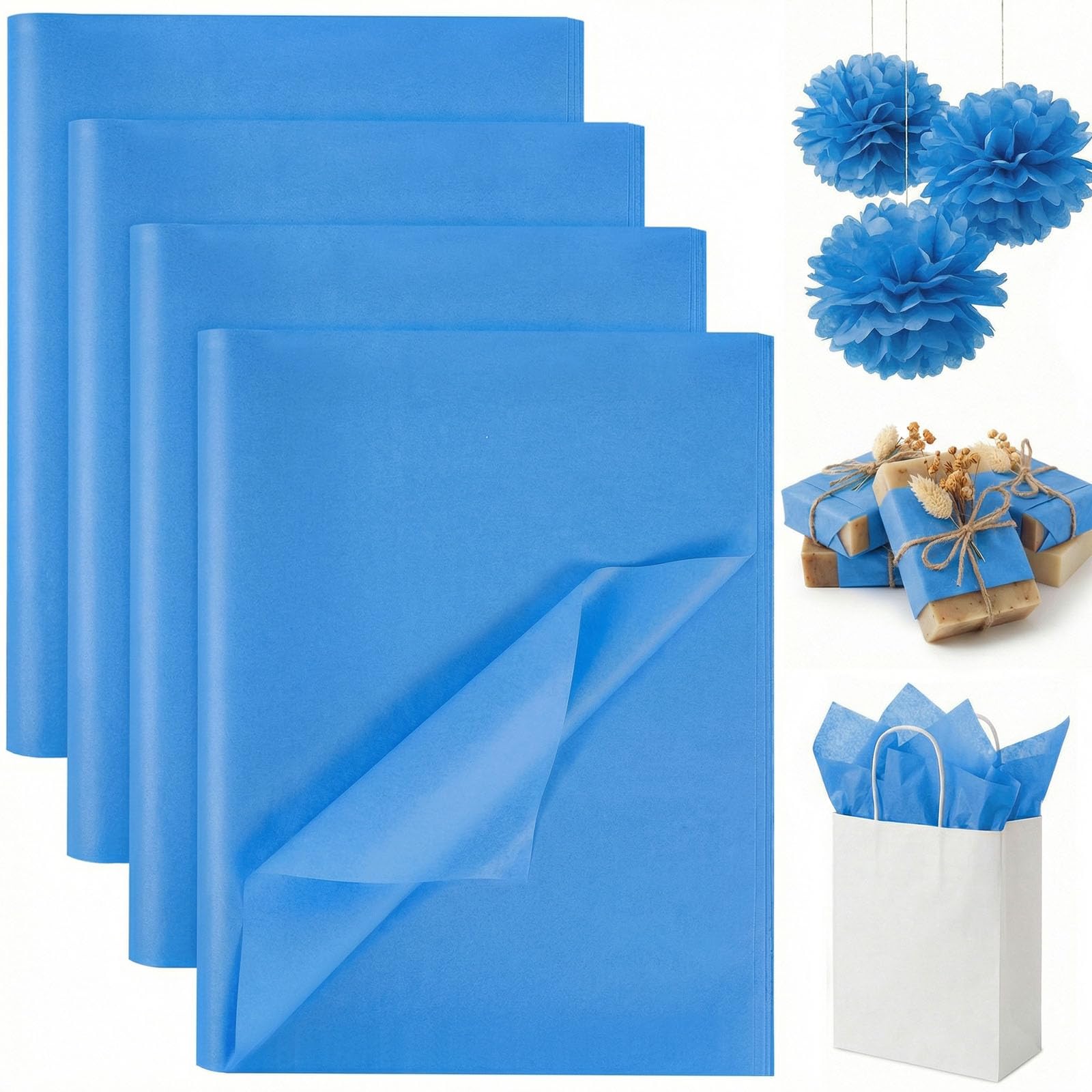 Koogel 330 Sheets Tissue Paper Bulk, 14 x 10 Inch Blue Gift Wrapping Tissue Pape