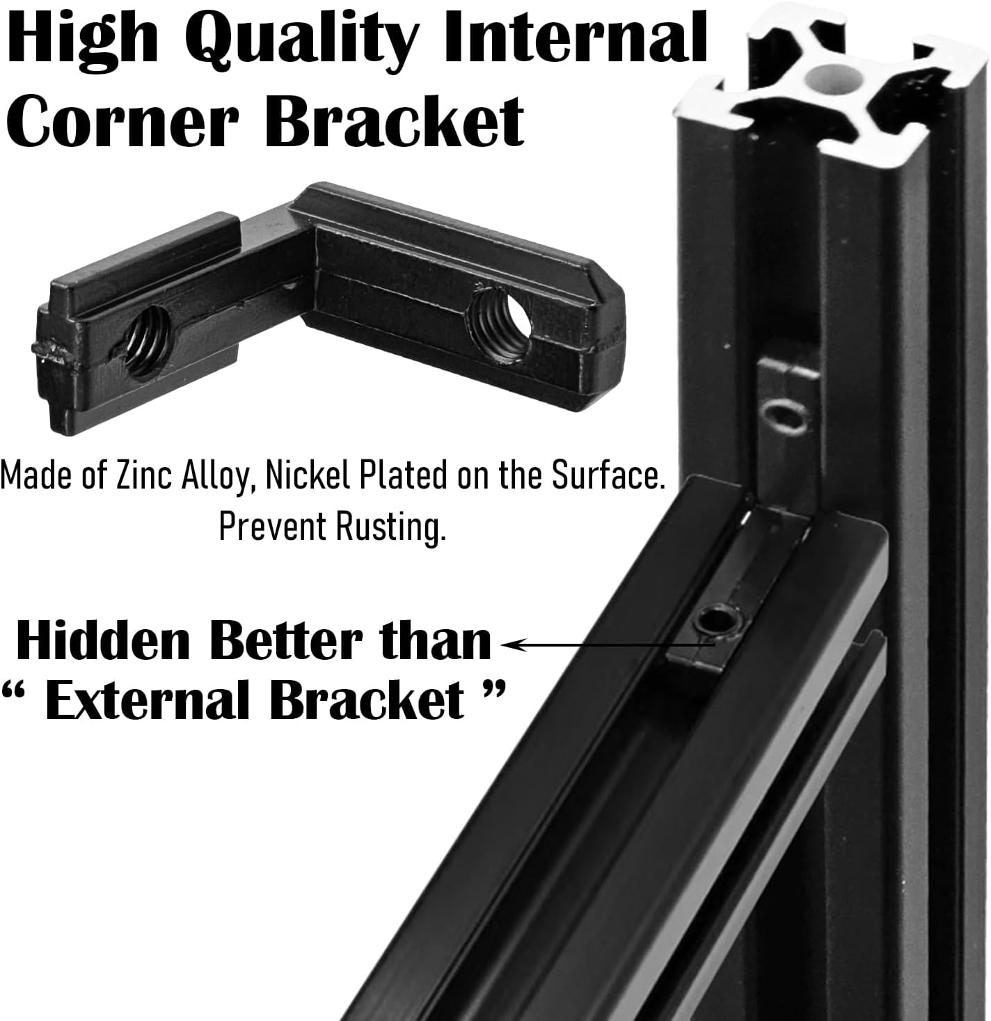 30Pcs 2020 Series L-Shape Interior Inside Corner Connector, 90 Degree Zinc Alloy Corner Joint Bracket with Screws and Wrench for Aluminum Extrusion Profile Slot 6mm (Black)