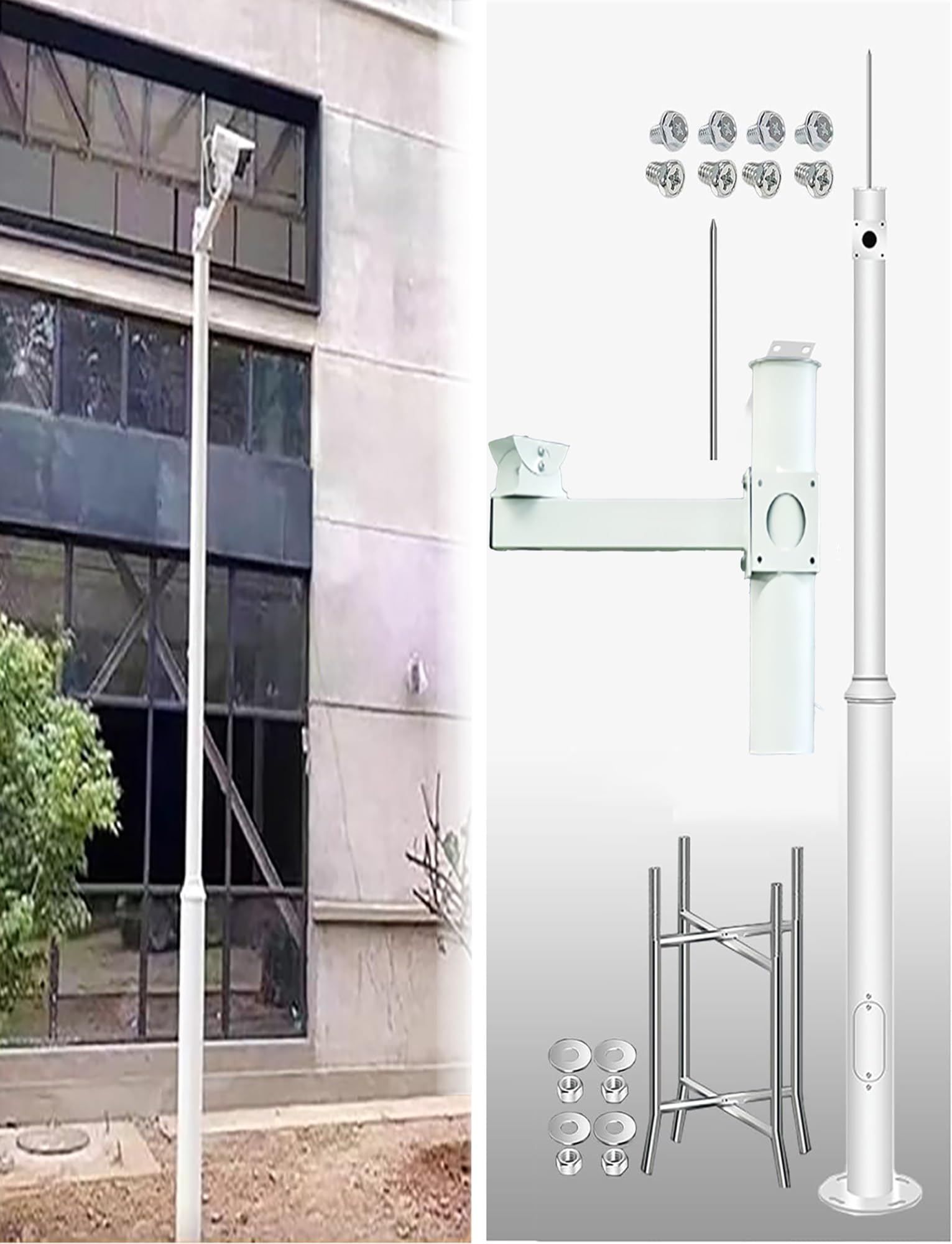 Support de caméra de sécurité extérieure en acier galvanisé avec colonne et rallonge, réglable jusqu'à 250 cm (98,4 pouces). Ce support détachable est idéal pour la surveillance extérieure d