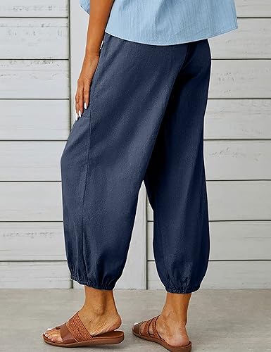 Miniatura 3 de Bozanly Pantalones capri holgados tipo harén para mujer, estilo casual, con bolsillos, para yoga y verano