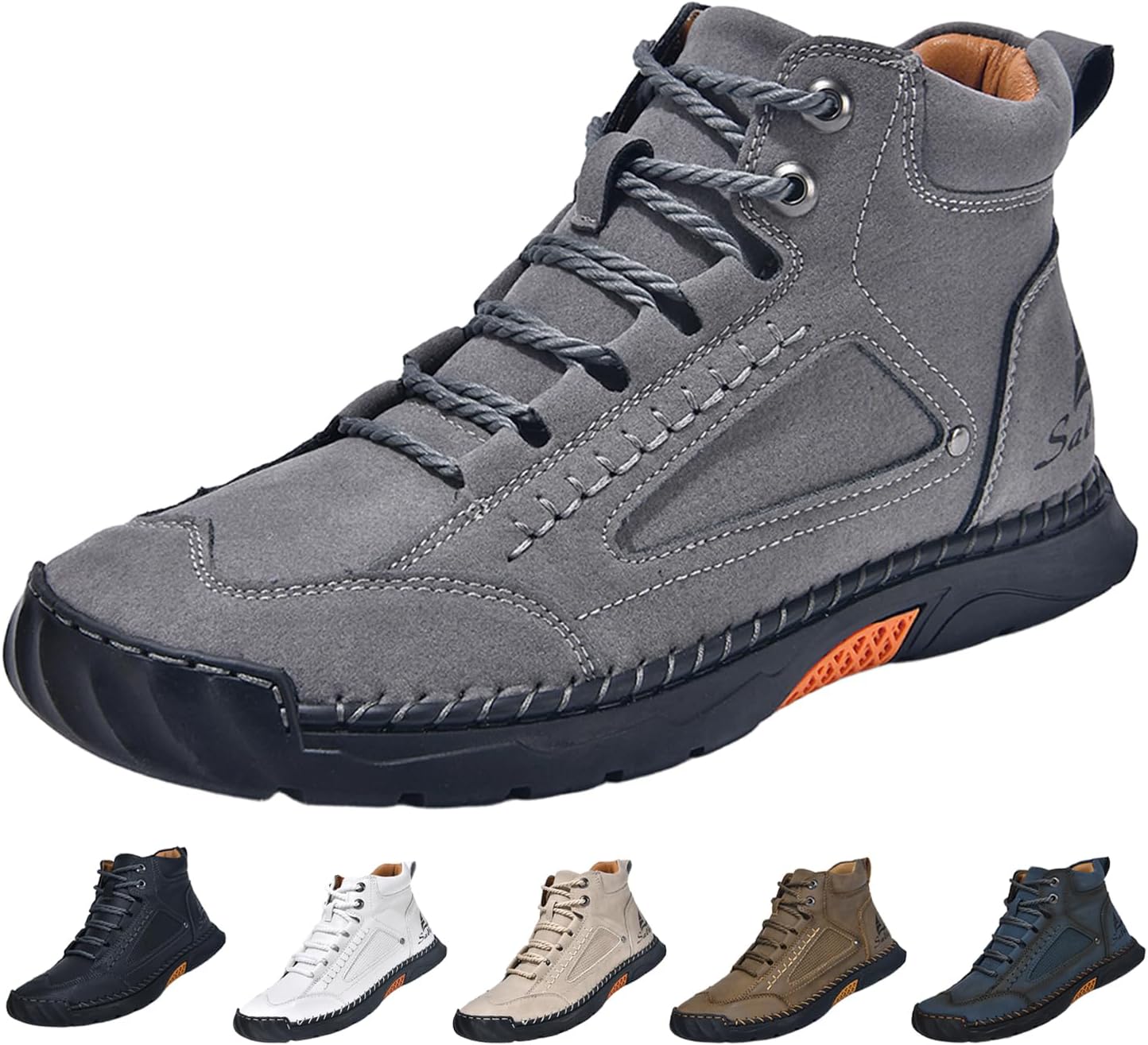 Men's Casual Hiking Chukka Boots,Comfort Handmade Leather Waterproof Non-slip Ankle-Support Lace-up Outdoor Travel Shoes