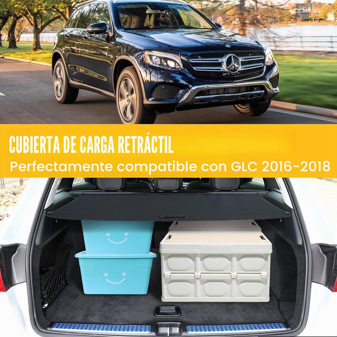 OREALTOOL Cubierta de Carga Retráctil, Pantalla Retráctil para Maletero Negra para compatible con GLC 2016 2017 2018