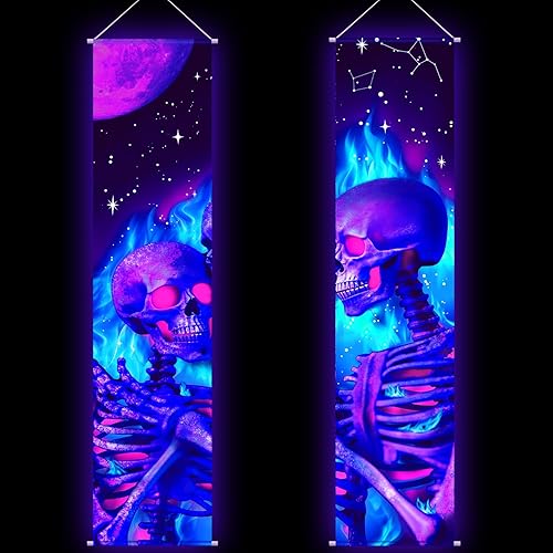 Miniatura 8 de Tiamon 2 Piezas Decoración de Pared Arte con Luz Negra Tapiz Psicodélico Luz Negra Tapiz Reactivo UV Póster Banner Estético Colgante para Habitación