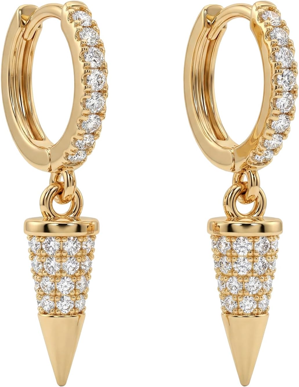 Mevecco Gold Dainty Dangle Hoop Earrings for Women 14K Gold Plated Delicate cute Geometric Triangle Cone Dangle Earrings