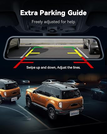 WOLFBOX G840S 12 4K Mirror Dash Cam Backup Camera with 32GB Card and GPS | 5.8GHz WiFi Smart Rearview Mirror for Cars & Trucks, Front and Rear View Dual Cameras, Night Vision, Parking Assistance