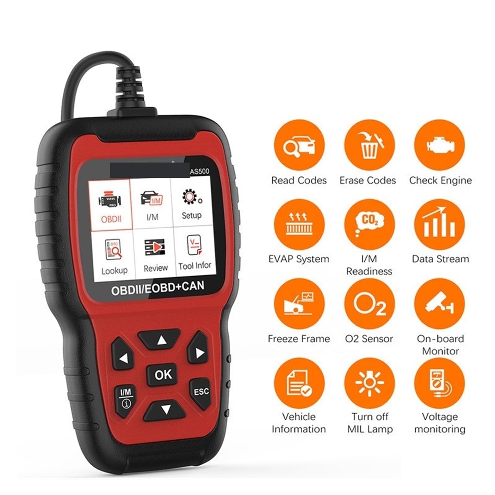 Czytnik kodów, AS500 Car OBD2 Scanner Czytnik kodów samochodowych Kontrola silnika OBD Automotive Narzędzie diagnostyczne samochodów do sprawdzania silnika samochodu
