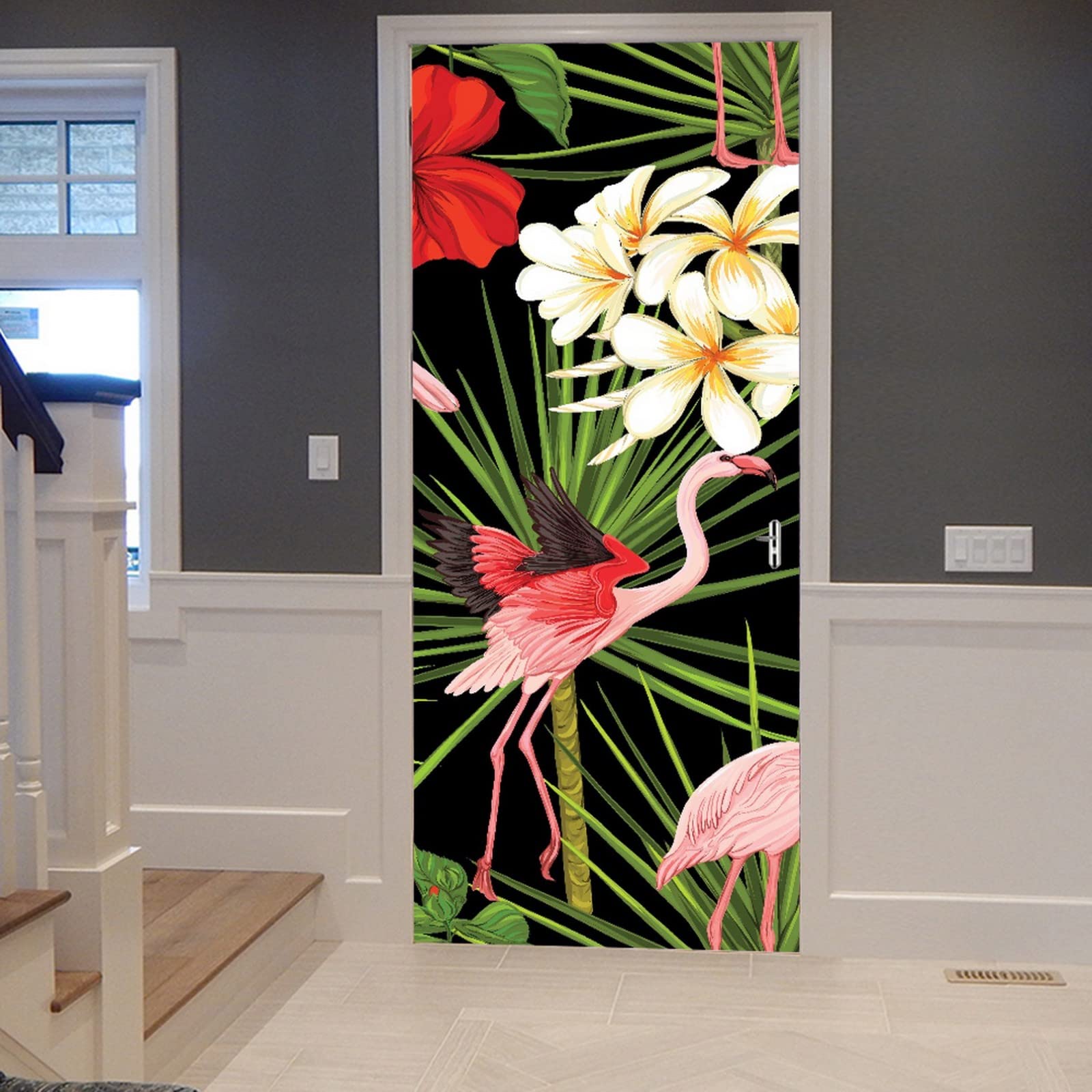 Autocollant de porte 3D imperméable en vinyle au motif de faune et flore sauvages