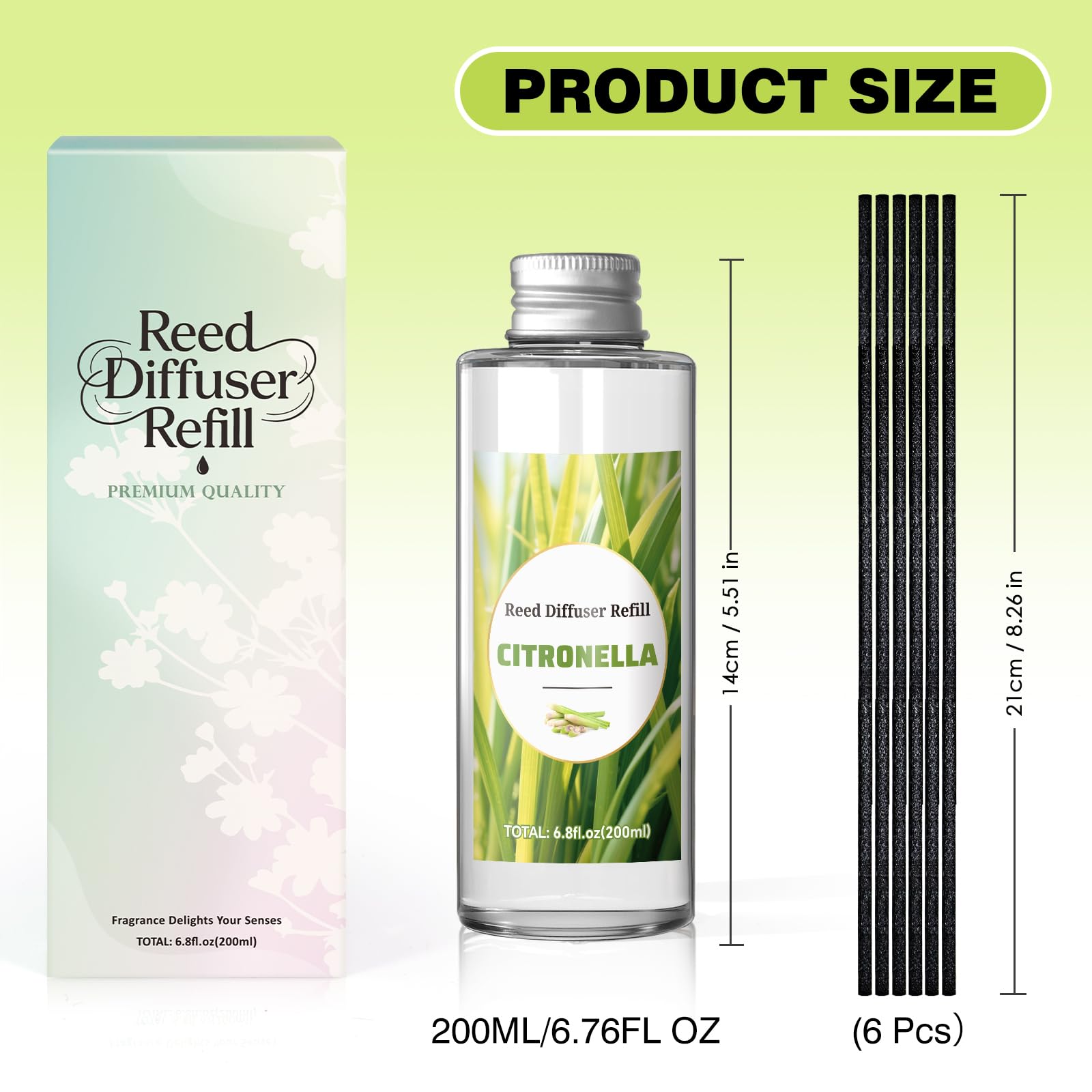 SCENTORINI Difusor De Fragancia para Habitación Citronela 200ML Recambio De Aceite Esencia, Ambientadores De Hogar Fragancia Duradera para El Hogar, Baño y Decoración De Habitación